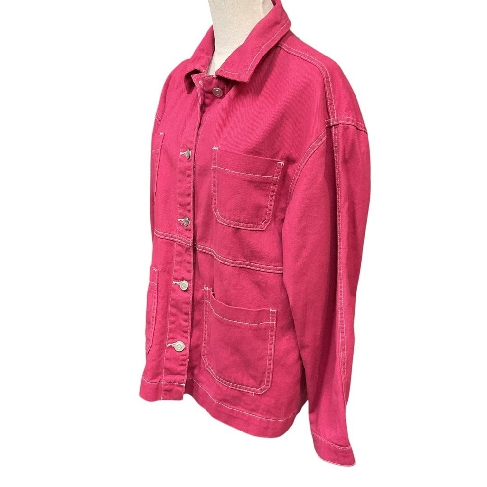 Oversized Collared Multi Pocket Raspberry Red Bar… - image 4